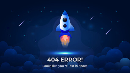 404 Error rocket launching to space modern background design