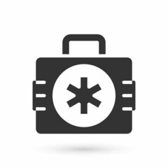 Grey First aid kit icon isolated on white background. Medical box with cross. Medical equipment for emergency. Healthcare concept. Vector