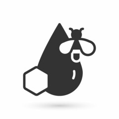 Grey Bee and honeycomb icon isolated on white background. Honey cells. Honeybee or apis with wings symbol. Flying insect. Sweet natural food. Vector