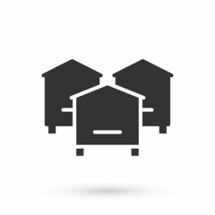 Grey Hive for bees icon isolated on white background. Beehive symbol. Apiary and beekeeping. Sweet natural food. Vector