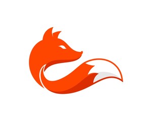 Simple fox head with tail in orange colors - obrazy, fototapety, plakaty