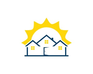 Simple real estate house with shinning sun on the top