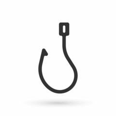 Grey Fishing hook icon isolated on white background. Fishing tackle. Vector