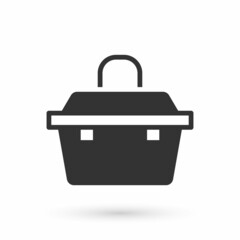 Grey Case or box container for wobbler and gear fishing equipment icon isolated on white background. Fishing tackle. Vector