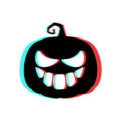 Halloween scary pumpkin with 3d effect and blue and red colors