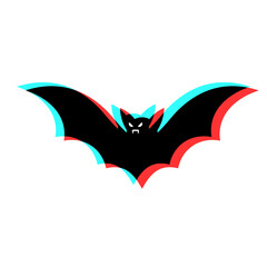 Simple illustration of bat with 3d effect and blue and red colors - obrazy, fototapety, plakaty