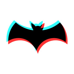 Simple illustration of bat with 3d effect and blue and red colors