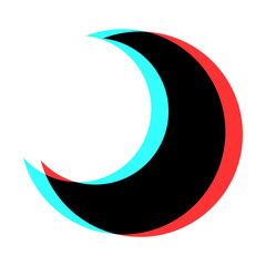 Simple illustration of moon icon with 3d effect and blue and red colors