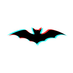 Simple illustration of bat with 3d effect and blue and red colors