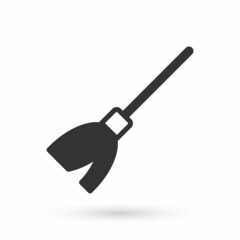 Grey Handle broom icon isolated on white background. Cleaning service concept. Vector