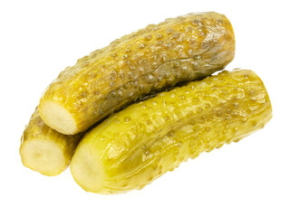 Pickled cucumbers isolated on white background. marinated pickles. salted cucumbers close up
