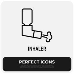 Inhaler thin line icon. Medical equipment for asthma. Modern vector illustration.