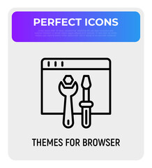 Browser settings thin line icon, wrench and screwdriver on web page. Themes for browser. Modern vector illustration.
