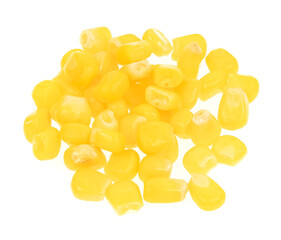 Sweet yellow corn seeds isolated on white background. Raw fresh corn texture close up. macro