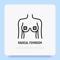 Radical feminism thin line icon. Naked breast for shocking protests. Modern vector illustration.