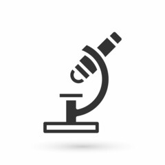 Grey Microscope icon isolated on white background. Chemistry, pharmaceutical instrument, microbiology magnifying tool. Vector