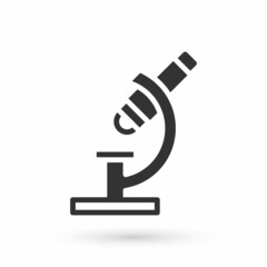 Grey Microscope icon isolated on white background. Chemistry, pharmaceutical instrument, microbiology magnifying tool. Vector