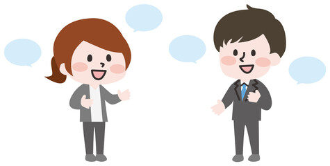 二頭身_会話をするスーツの男性と女性