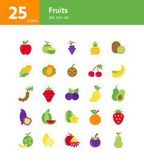 Fruits flat icon set. Vector and Illustration.