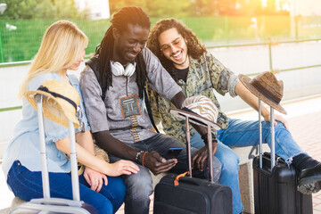 Group of friends excited to go on vacation