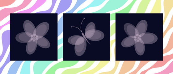 Rainbow wave butterfly flowers vector template illustration
