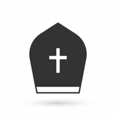 Grey Pope hat icon isolated on white background. Christian hat sign. Vector