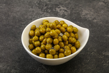 Marinated green pea in the bowl