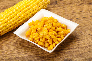 Sweet yellow corn in the bowl