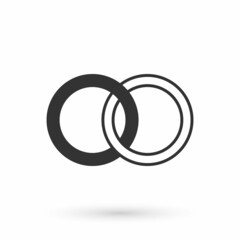 Grey Wedding rings icon isolated on white background. Bride and groom jewelry sign. Marriage symbol. Diamond ring. Vector