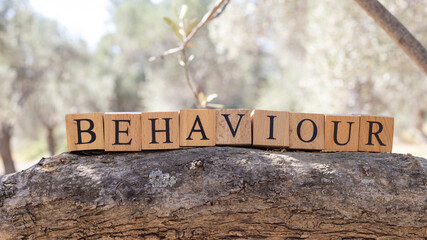 The word Behavior was created from wooden blocks. Health and life.