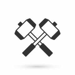 Grey Medieval crossed battle hammers icon isolated on white background. Vector