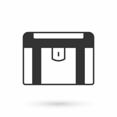 Grey Antique treasure chest icon isolated on white background. Vintage wooden chest with golden coin. Vector