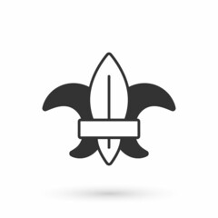 Fototapeta premium Grey Fleur de lys or lily flower icon isolated on white background. Vector