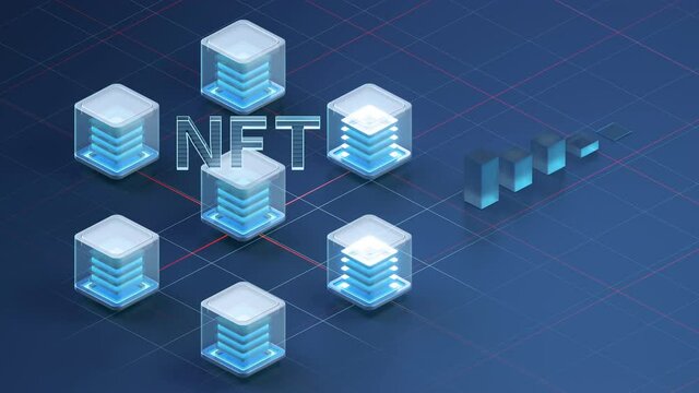 NFT nonfungible tokens concept with dark background, 3d rendering.