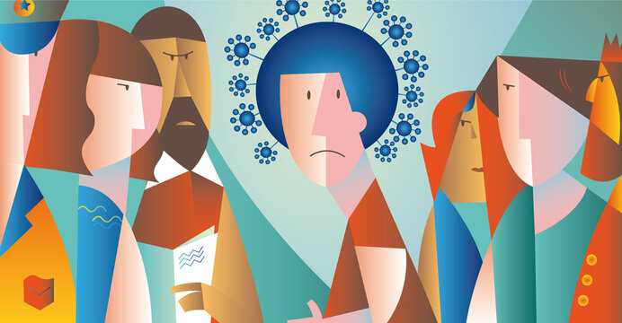 unvaccinated people face risk of social discrimination, vector illustration