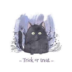 watercolor halloween cat design vector illustration
