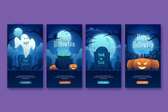 halloween instagram stories collection design vector illustration