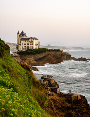 seascape on the majestic villa Belza, symbol of Biarritz and landmark of surfers