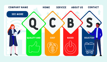Vector website design template . QCBS - Quality and Cost Based Selection acronym. business concept. illustration for website banner, marketing materials, business presentation, online advertising.