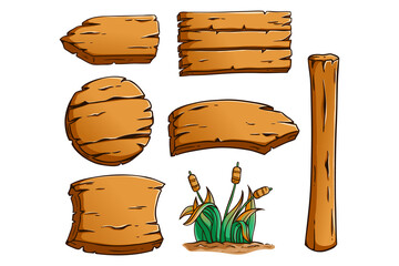 Naklejka premium set of hand drawing wooden billboard on white background