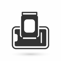 Grey Food ordering on mobile icon isolated on white background. Order by mobile phone. Restaurant food delivery concept. Vector