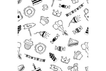 seamless pattern birthday doodle icons
