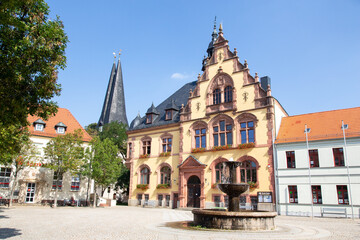 Fototapeta na wymiar Rathaus am Marktplatz in Egeln, Salzlandkreis, Sachsen-Anhalt