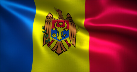 Moldova Flag with waving folds, close up view, 3D rendering