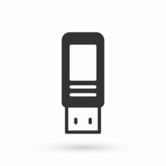 Grey USB flash drive icon isolated on white background. Vector