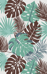 Colorful of tropical pattern leaves on white background, flat line vector and illustration.