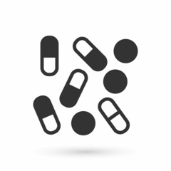 Grey Medical pill bottle biohacking icon isolated on white background. Pharmacy biohacking. Vector