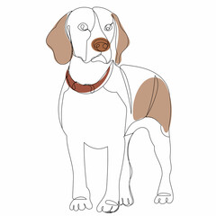 brown dog drawing by one continuous line, sketch