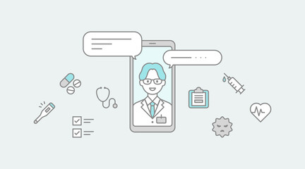 スマートフォンのビデオ通話で診療をする男性医師