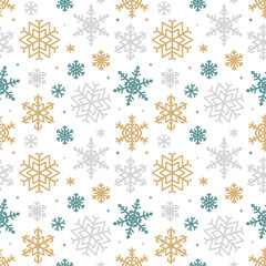 Set of snowflakes, snowfall. Seamless winter pattern for Christmas and New Year on a white background.
